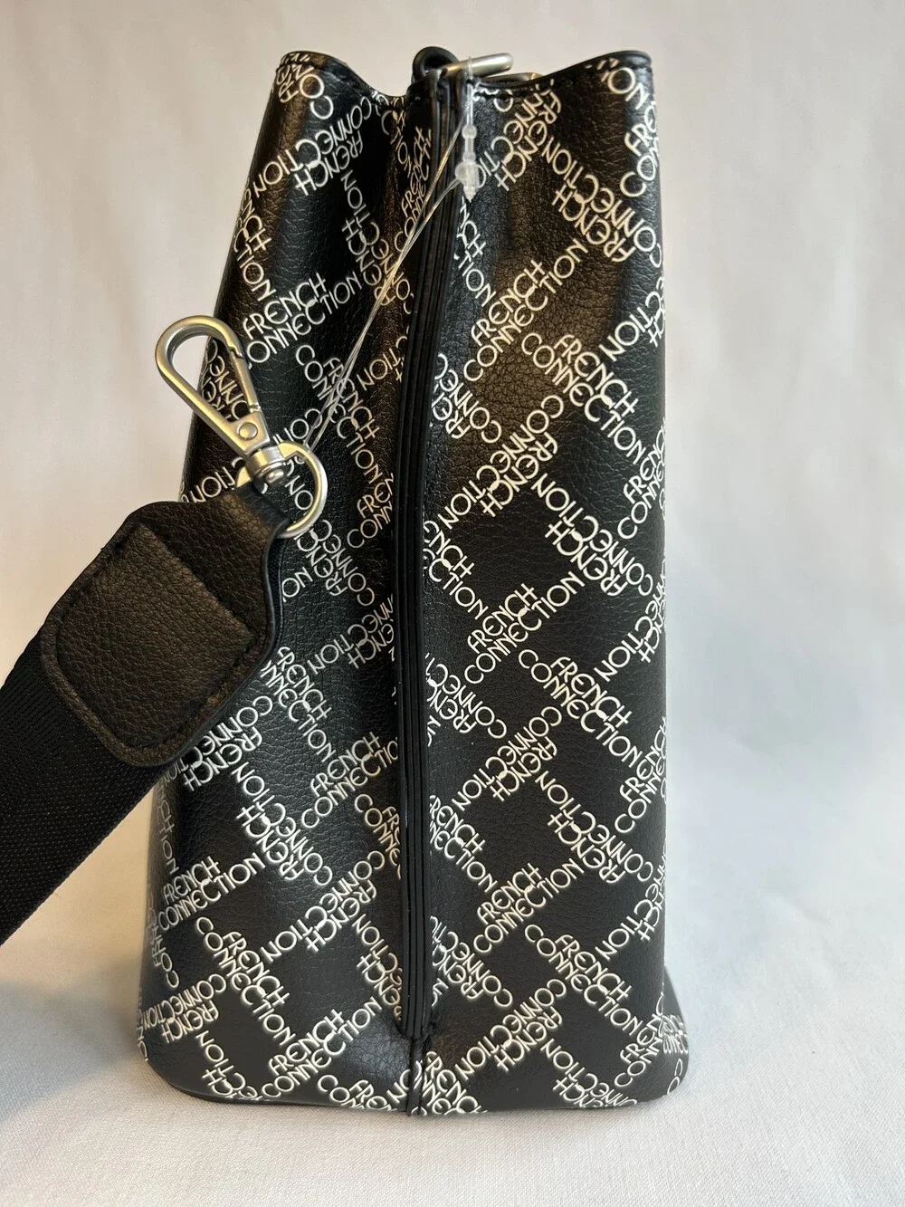 French Connection Bucket Shoulder Bag Black Adina Monogram Logo Purse